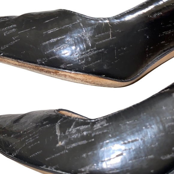 Manolo Blahnik Textured Black Patent Pointed Toe 3” Heel Leather Pumps Size 39 - Picture 10 of 16